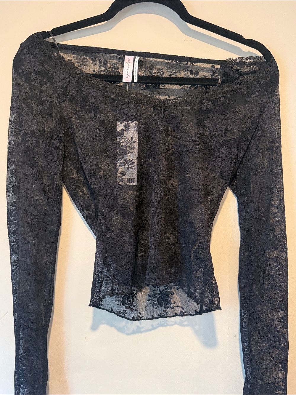 Urban Outfitters Black Sheer Floral Lace Long-Sleeve Top